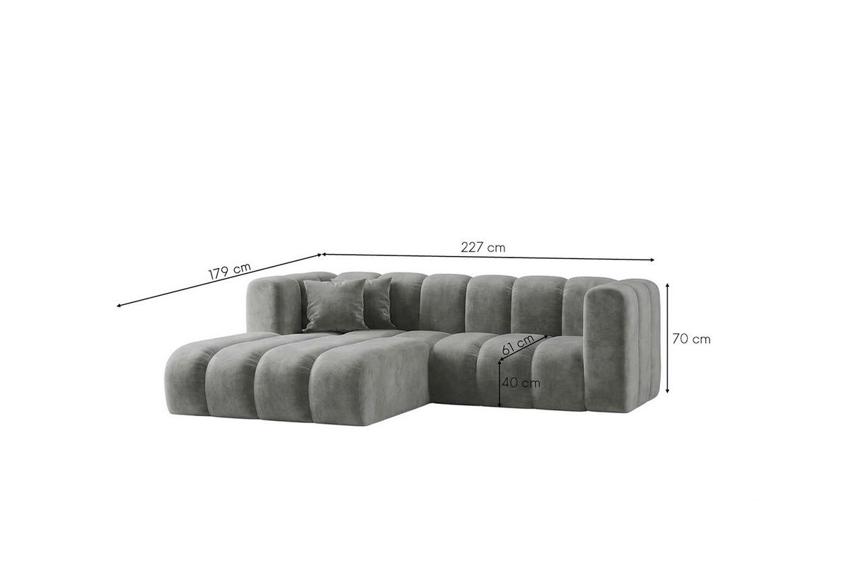 ECKSOFA Modulares In L-Form, Velvet-Stoff Riviera, Grau, Links, GRAND - Grau, Holz (227/179cm) - Kaiser Möbel