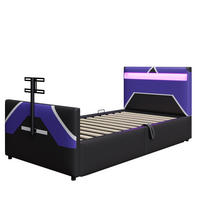 KINDERBETT 90/200 cm DE-02128, in Blau, mit LED, TV-Halterung und Hydraulik, im E-Sport-Stil - Blau, Metall (90/200cm) - ComfortXL