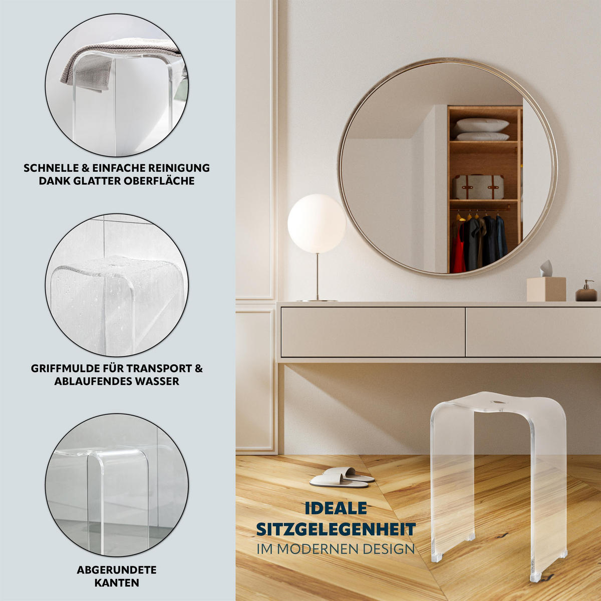 DUSCHHOCKER, transparent, Kunststoff - Transparent, Kunststoff (32/48.5/27cm) - bremermann