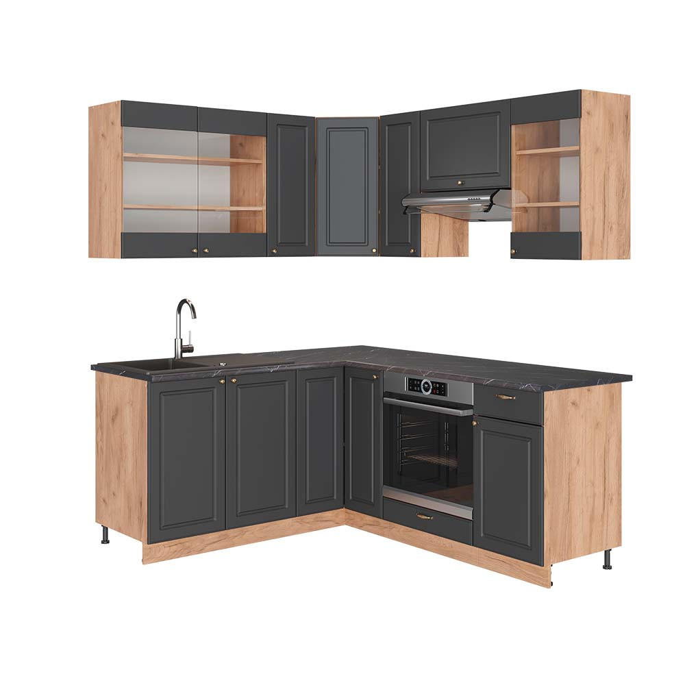 ECKKÜCHE Fame-Line Anthrazit Landhaus/Goldkraft Eiche 160 x 190 cm AP Anthrazit - Dunkelgrau/Eiche Wotan, Holzwerkstoff (190/81.6/60cm) - Vicco