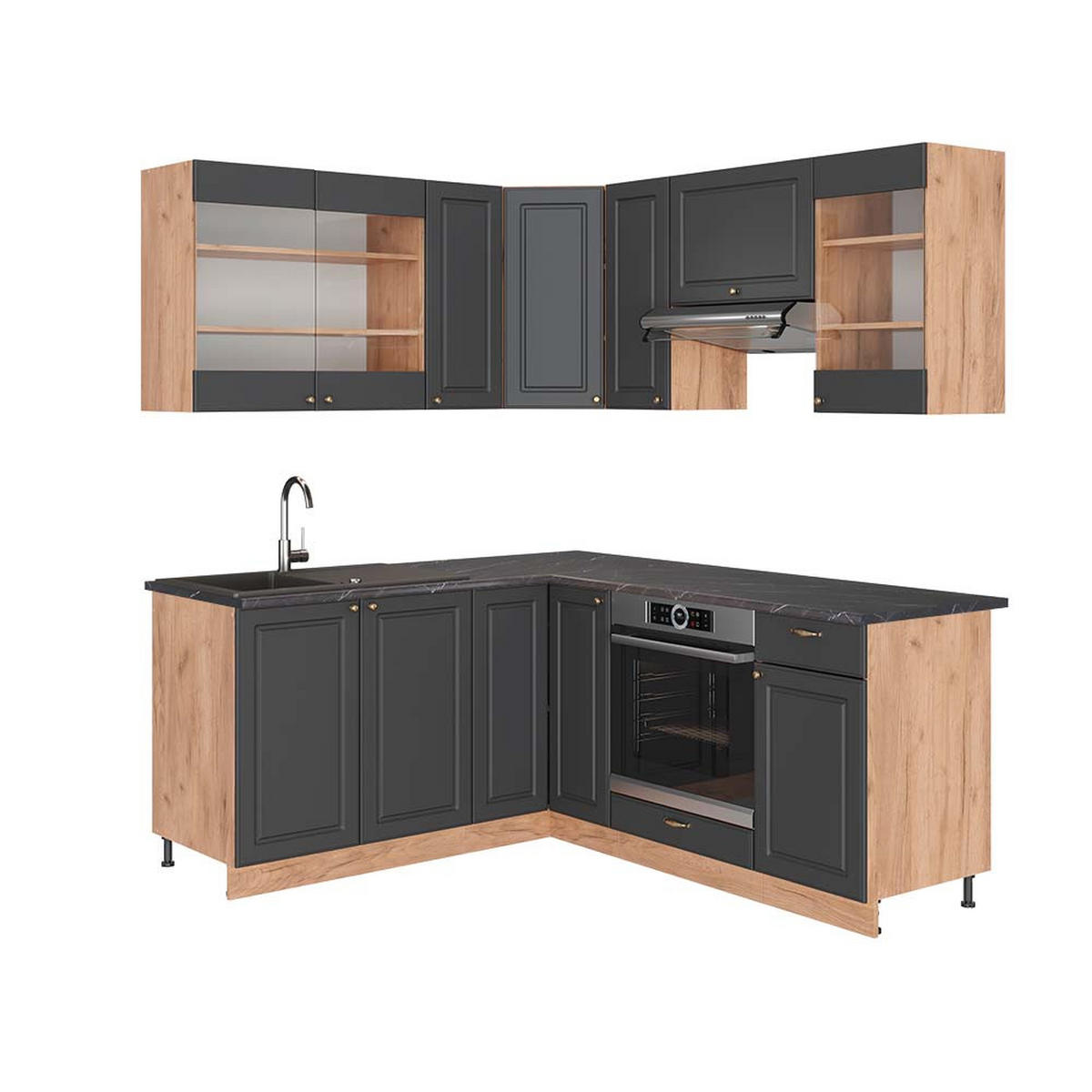 ECKKÜCHE Fame-Line Anthrazit Landhaus/Goldkraft Eiche 160 x 190 cm AP Anthrazit - Dunkelgrau/Eiche Wotan, Holzwerkstoff (190/81.6/60cm) - Vicco