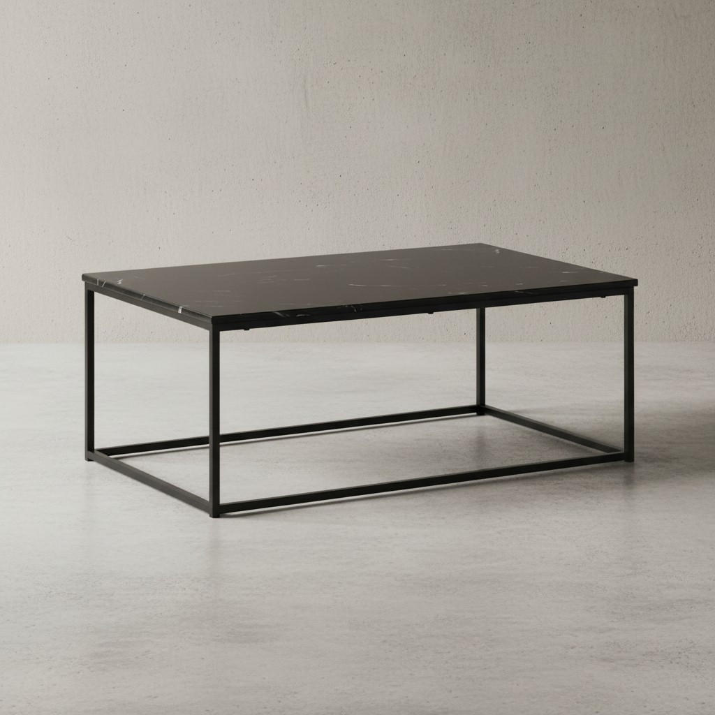 COUCHTISCH mit Marmor-Optik, Metallbeine, rechteckig, Serie MARBRIX, Schwarz 100x60x40 cm - Schwarz, Holz/Metall (60/100/40cm) - KADIMA DESIGN