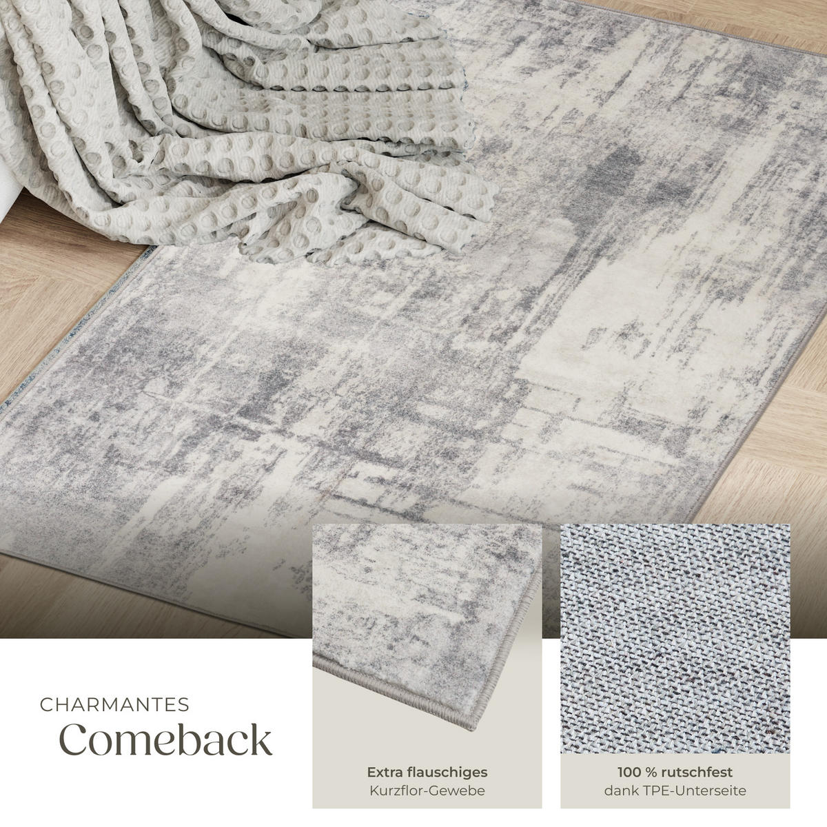 TEPPICH Vintage Design Nadira,rutschfeste Unterseite,beige/grau - Beige/Grau, Kunststoff (60/110cm) - tectake