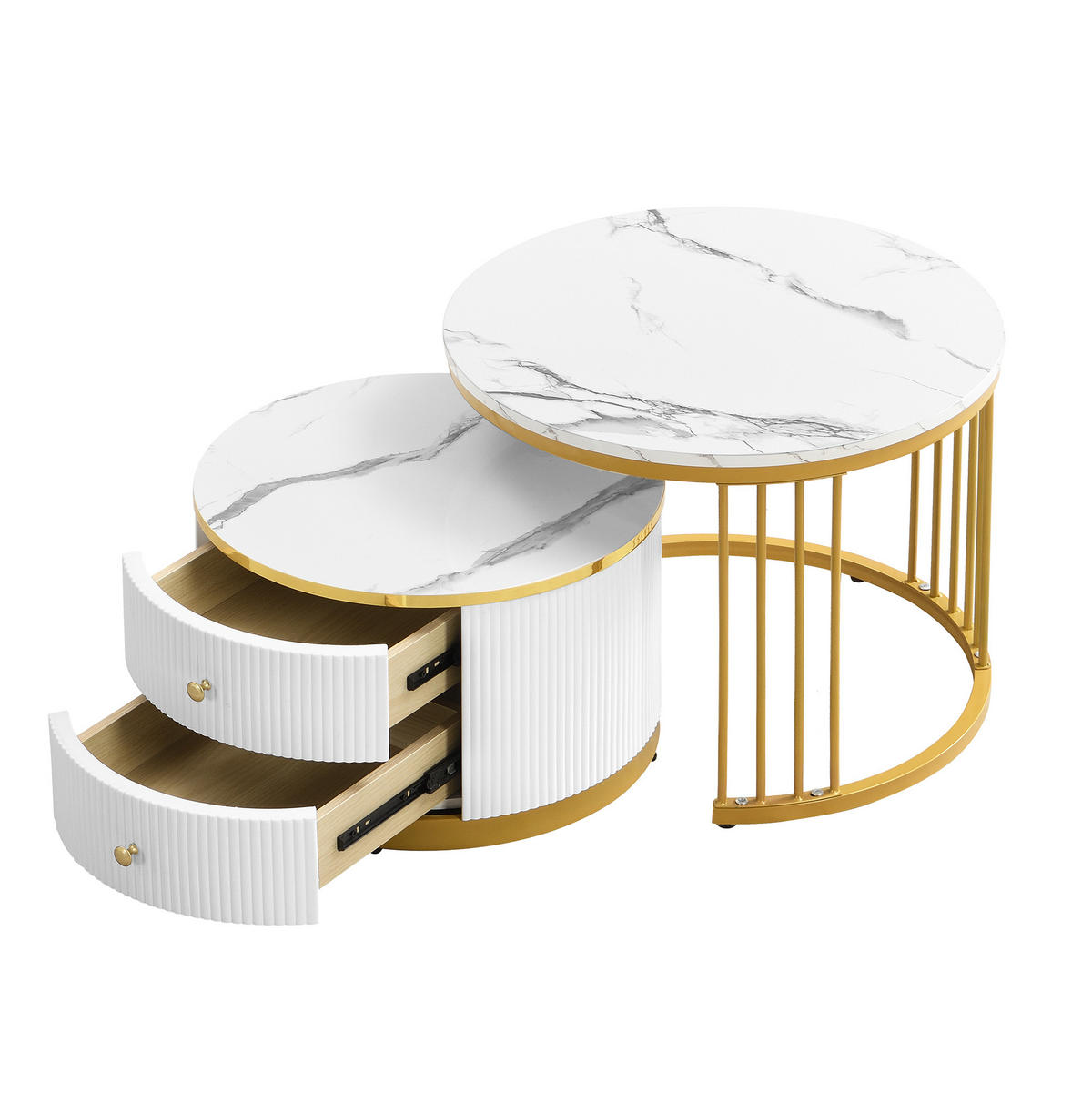 COUCHTISCH-SET 60/60/45,5 cm Weiß aus Holzwerkstoff mit Schubladen und Nestfunktion - Weiß, Holzwerkstoff (60/60/45.5cm) - OKWISH