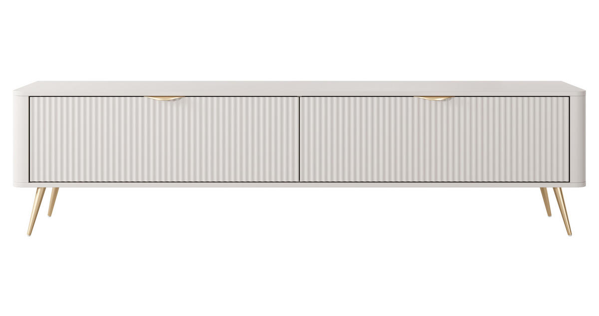 LOWBOARD Vespasia 2T Beige 200/51,2/38 cm – Geriffelten Fronten - Beige/Goldfarben, Holzwerkstoff/Metall (200/51.2/38cm) - AX Living