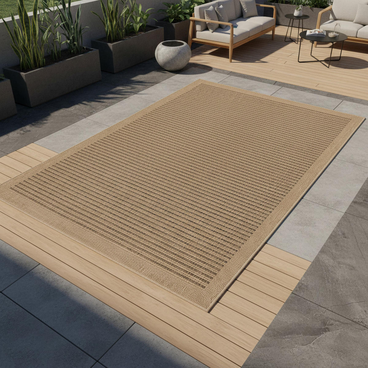 OUTDOORTEPPICH KASBERG, im Vintage-Stil, aus Polypropylen, Schwarz, 280 x 370 cm - Beige, Textil (370/280cm) - KADIMA DESIGN