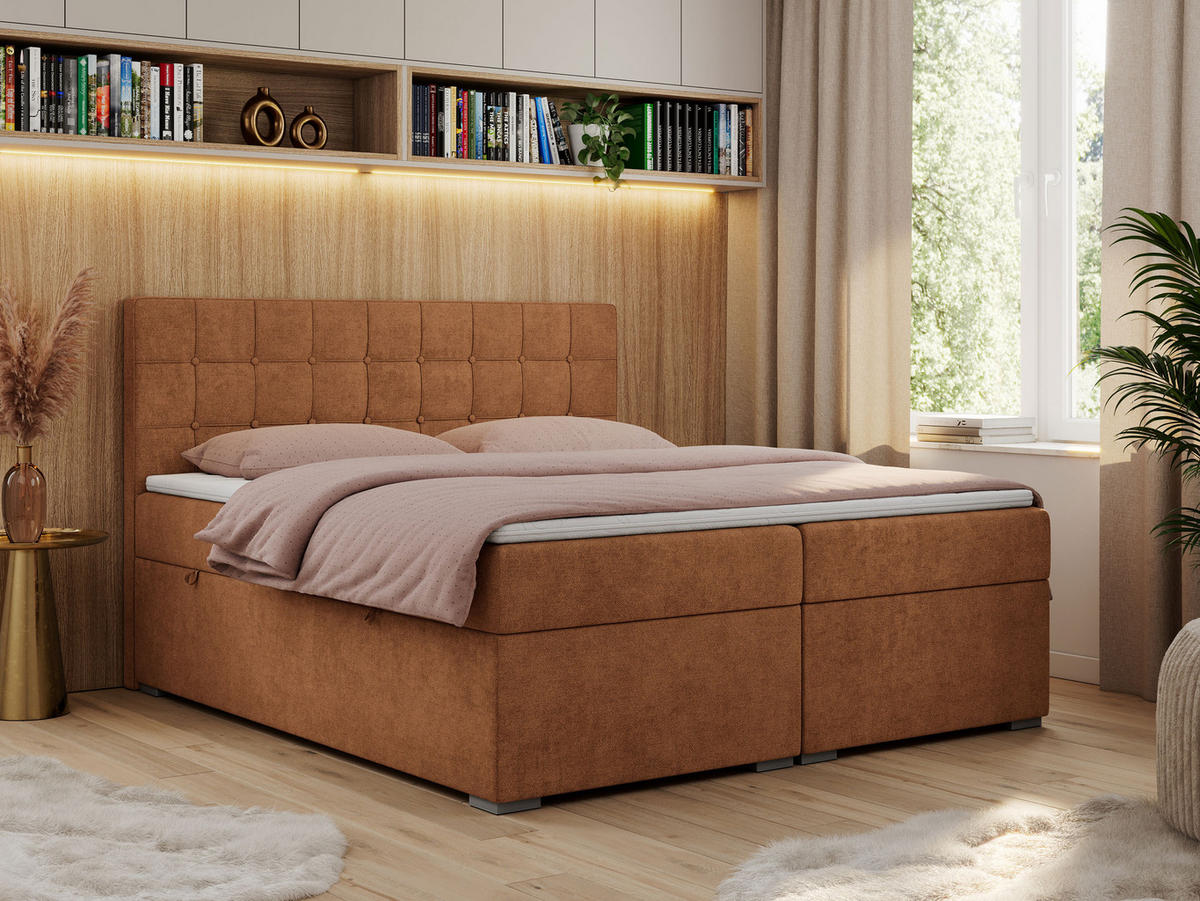 BOXBETT CARMEN 180/200 Orange Struktur - H3 - Orange, Holz/Textil (180/200cm) - MKS