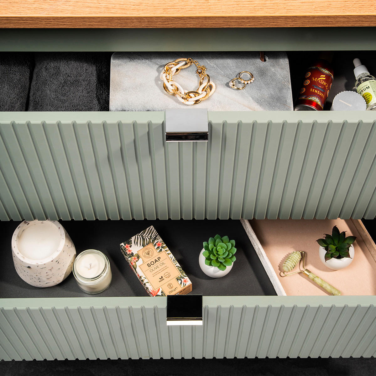 DOPPELWASCHTISCH 120.4cm Jade Grün und Holz - Grün, Holzwerkstoff (120.4/59/40cm) - Petits-meubles