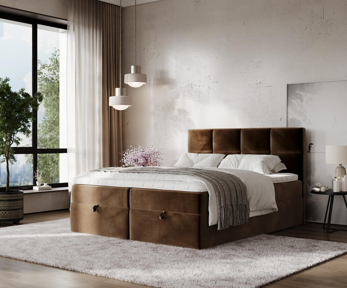 BOXBETT Velto 200/200 cm Braun im Kronos Stoff - Schwarz/Braun, Holz/Holzwerkstoff (200/200cm) - AltaBeds