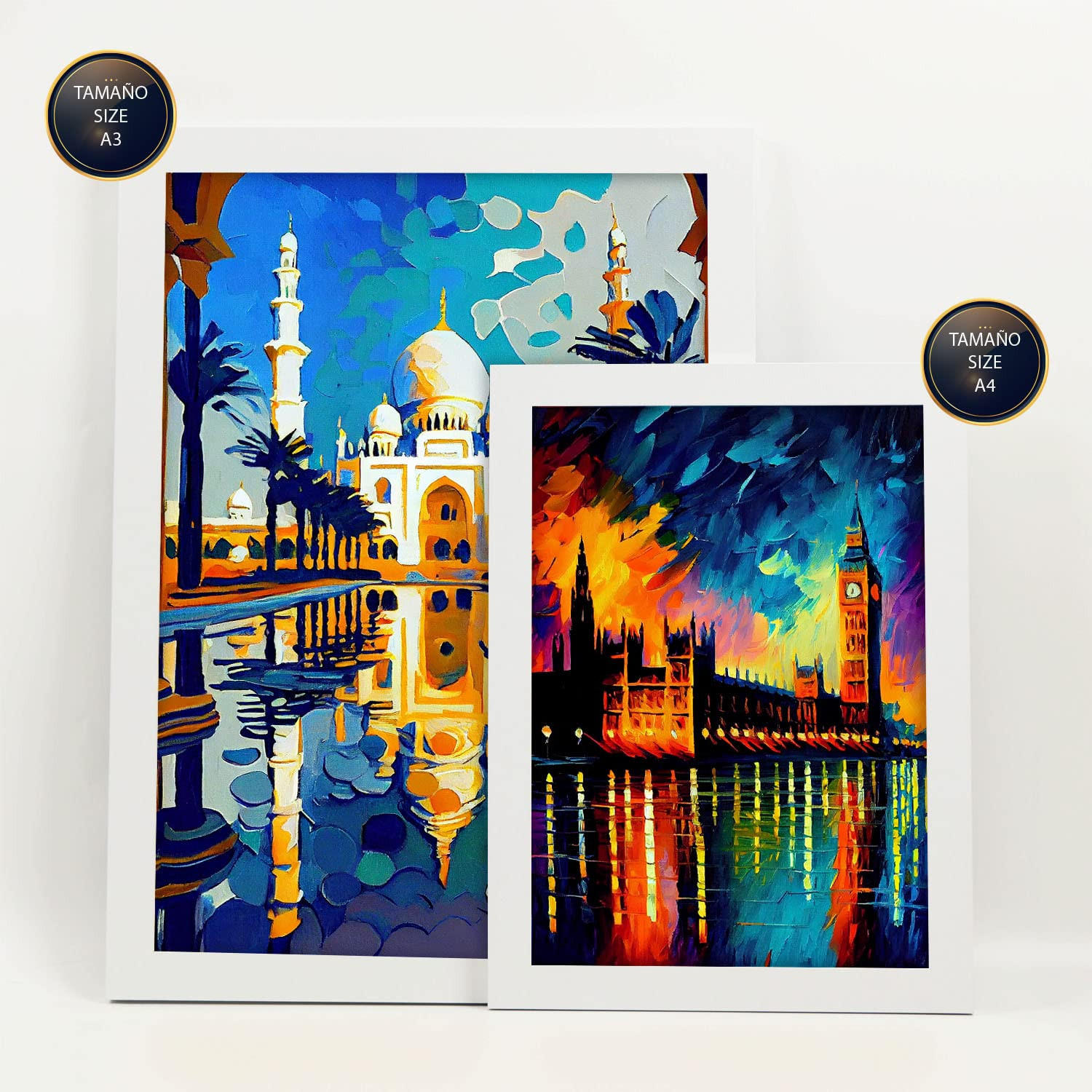 POSTER Set Mit 6 Fluss Im Ölgemälde Stil A3 & A4 Weißer Rahmen - Weiß, Papier (29/3cm) - Nacnic