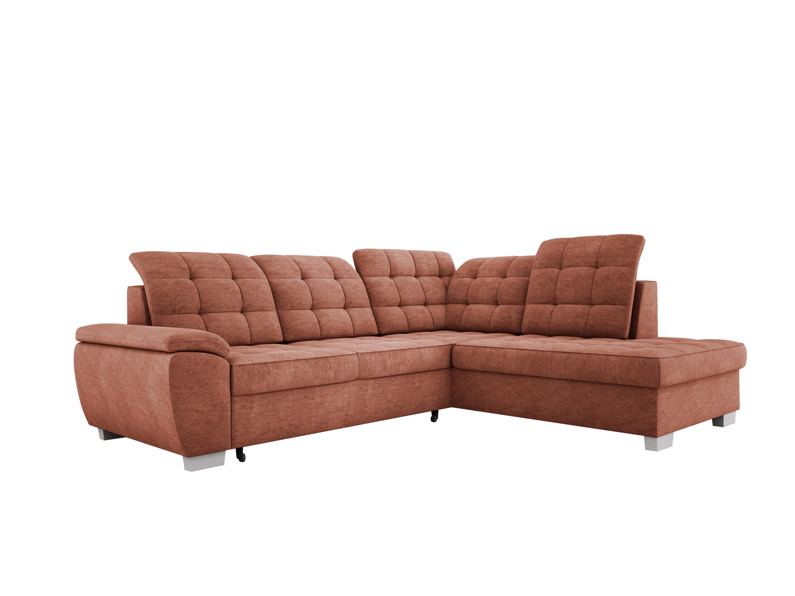 ECKSOFA LOTTA L-förmig Bettkasten verstellbare Kopfstützen hochwertige Verarbeitung lose Rückenkissen freistehend RECHTS 258x212x106 cm Dark orange - Dunkelorange, Holz/Textil (258/212cm) - DomoHome