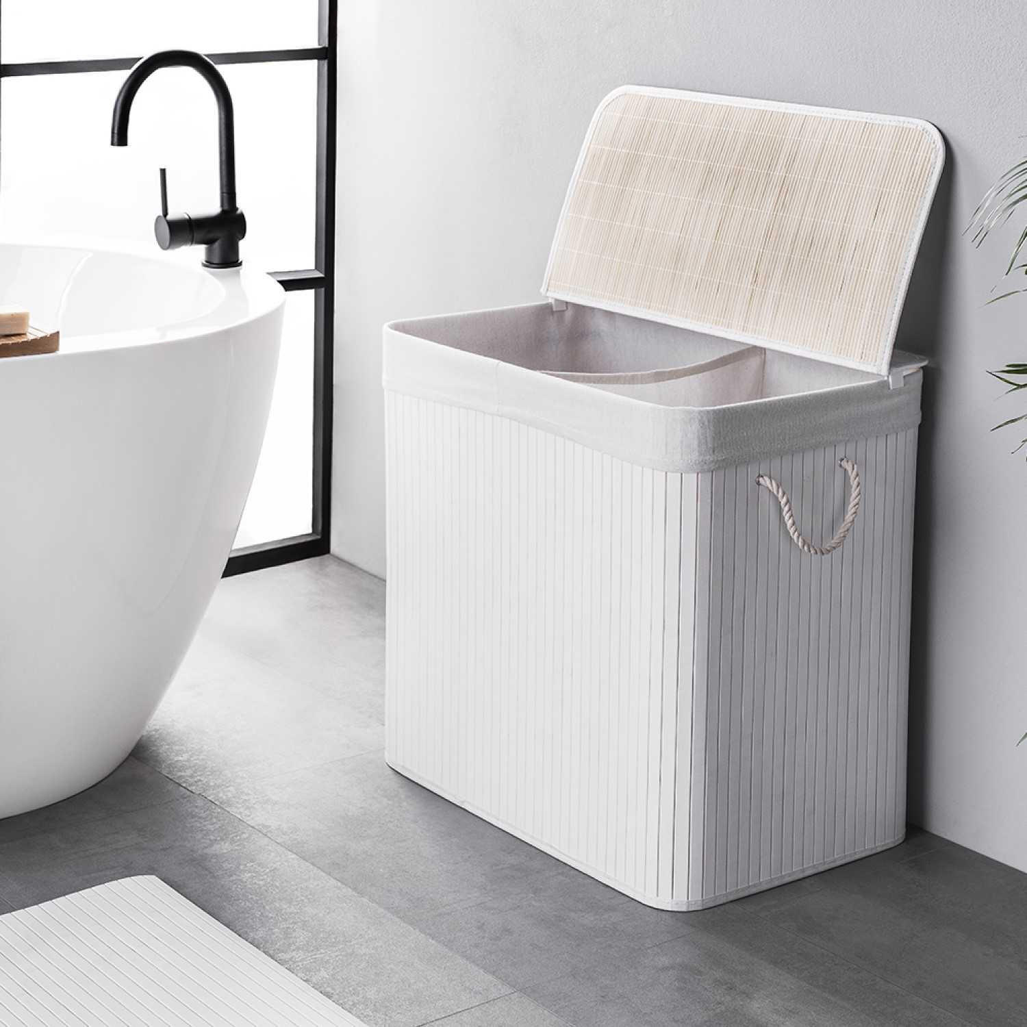 WÄSCHEKORB MIT DECKEL BAMBOO - Weiß, Naturmaterialien (40/60/30cm) - WohnDirect