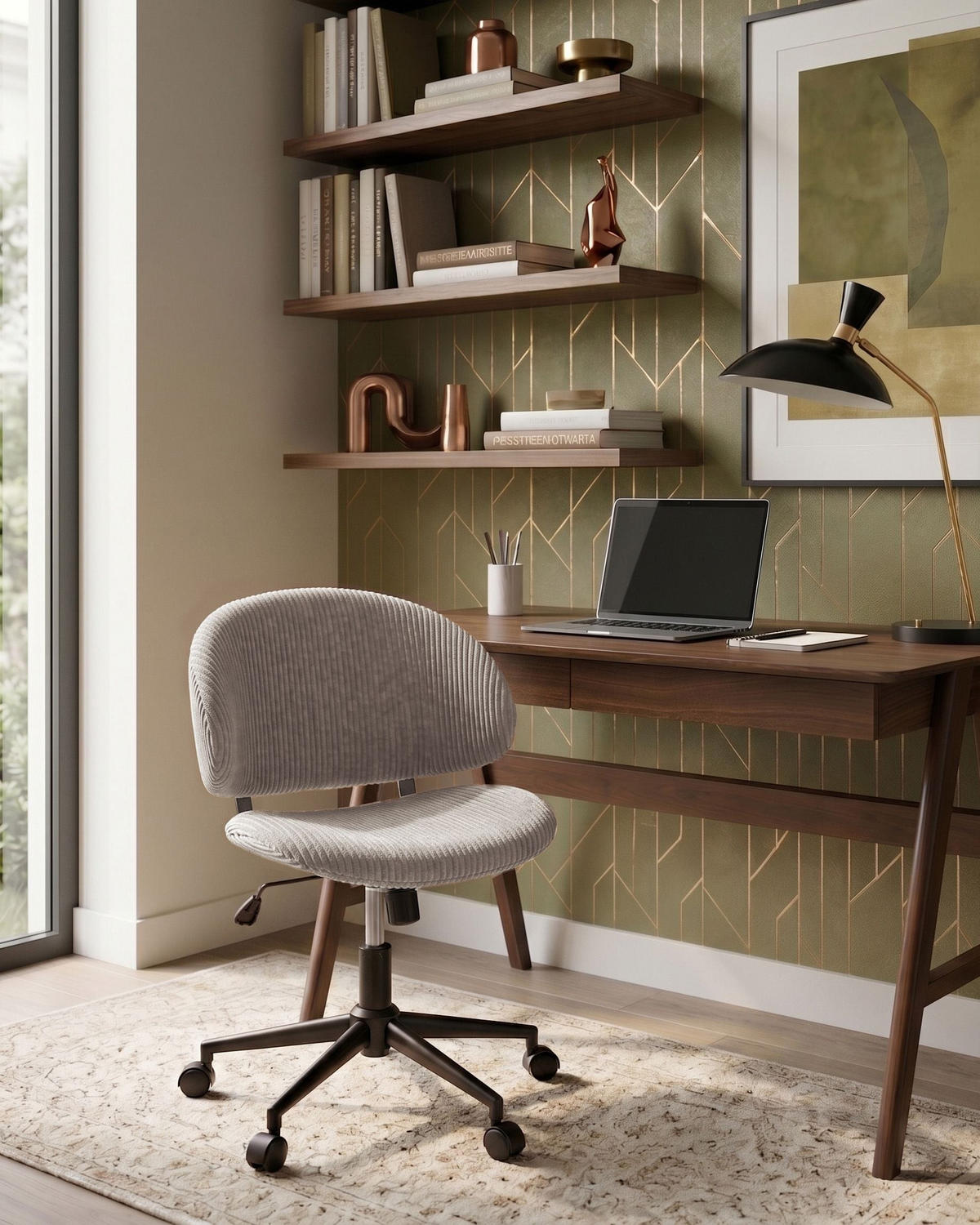 BÜROSTUHL Cord Taupe Kiana - Taupe, Textil (55/74/55cm) - Beliani