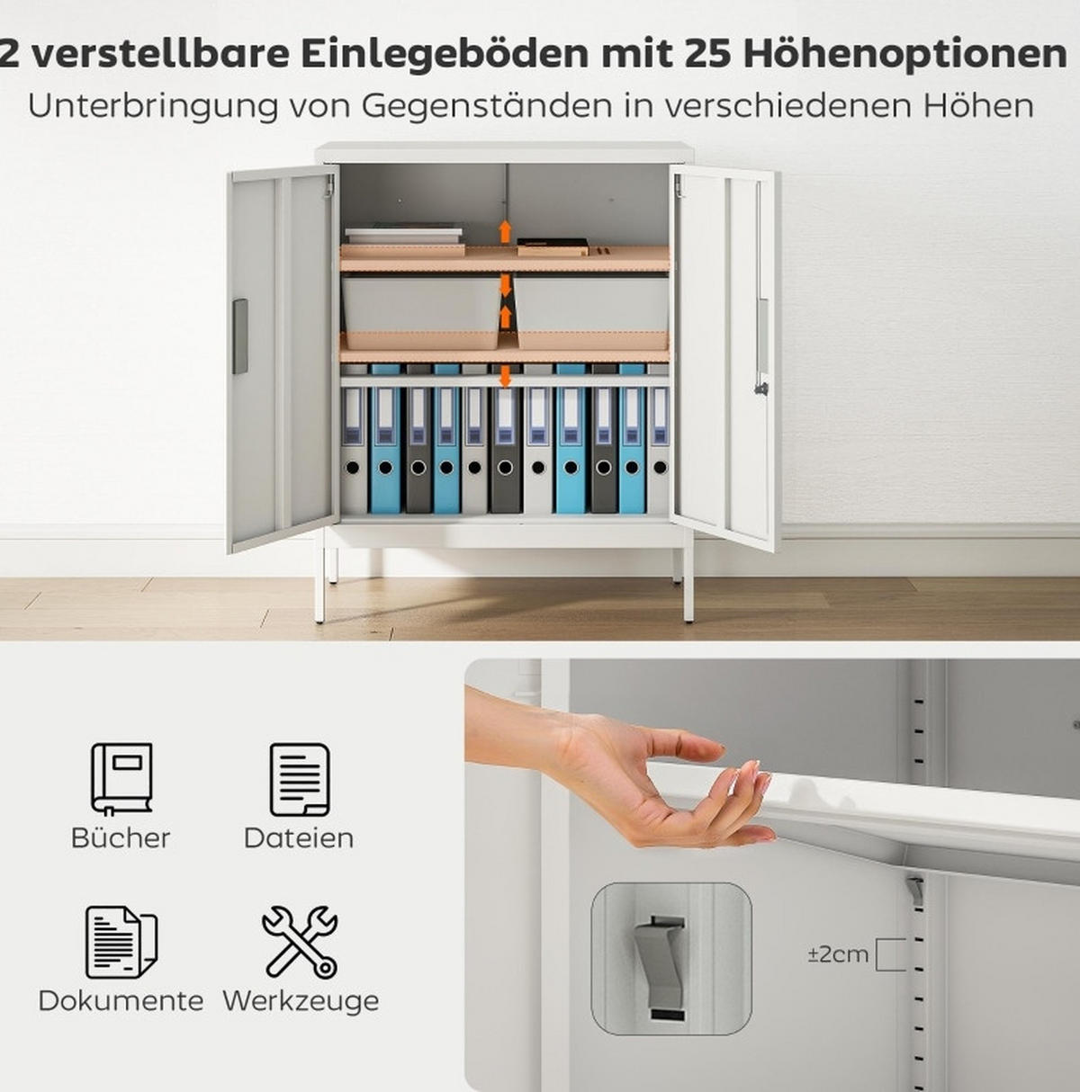 MEHRZWECKSCHRANK 80/40/100 cm mit 2 verstellbaren Einlegeböden und Schloss, aus Stahl, Weiß - Weiß, Metall (80/100/40cm) - Redom