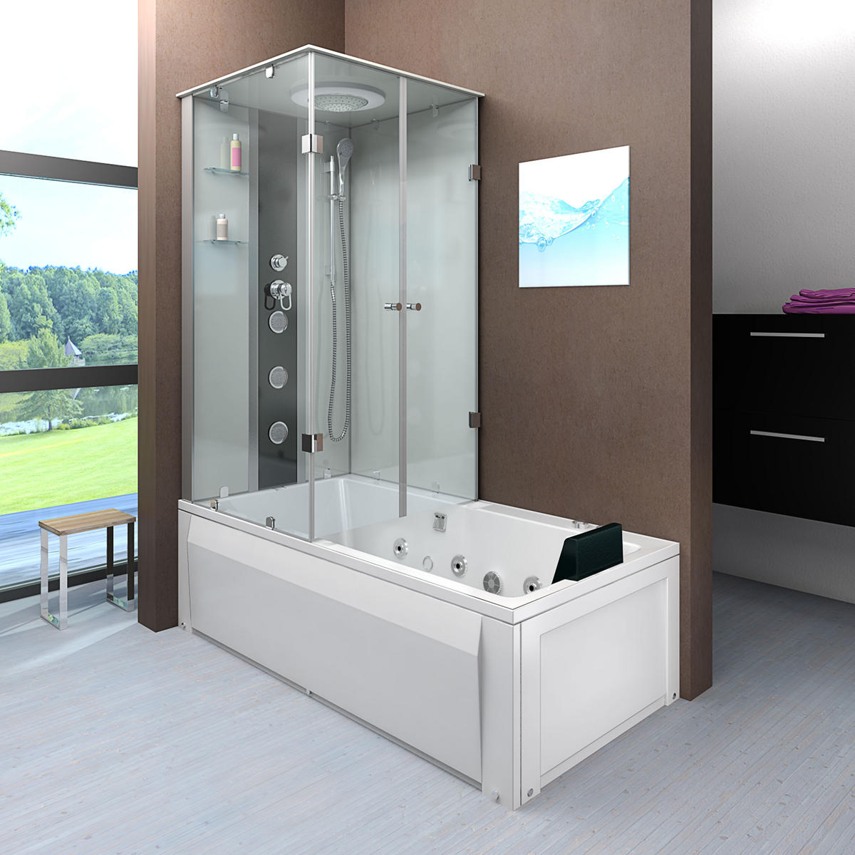 WHIRLPOOL Dusche Kombination K05-R00-WP 90x180 cm - Weiß, Glas/Kunststoff (180/225/90cm) - AcquaVapore by Sandra Jentho