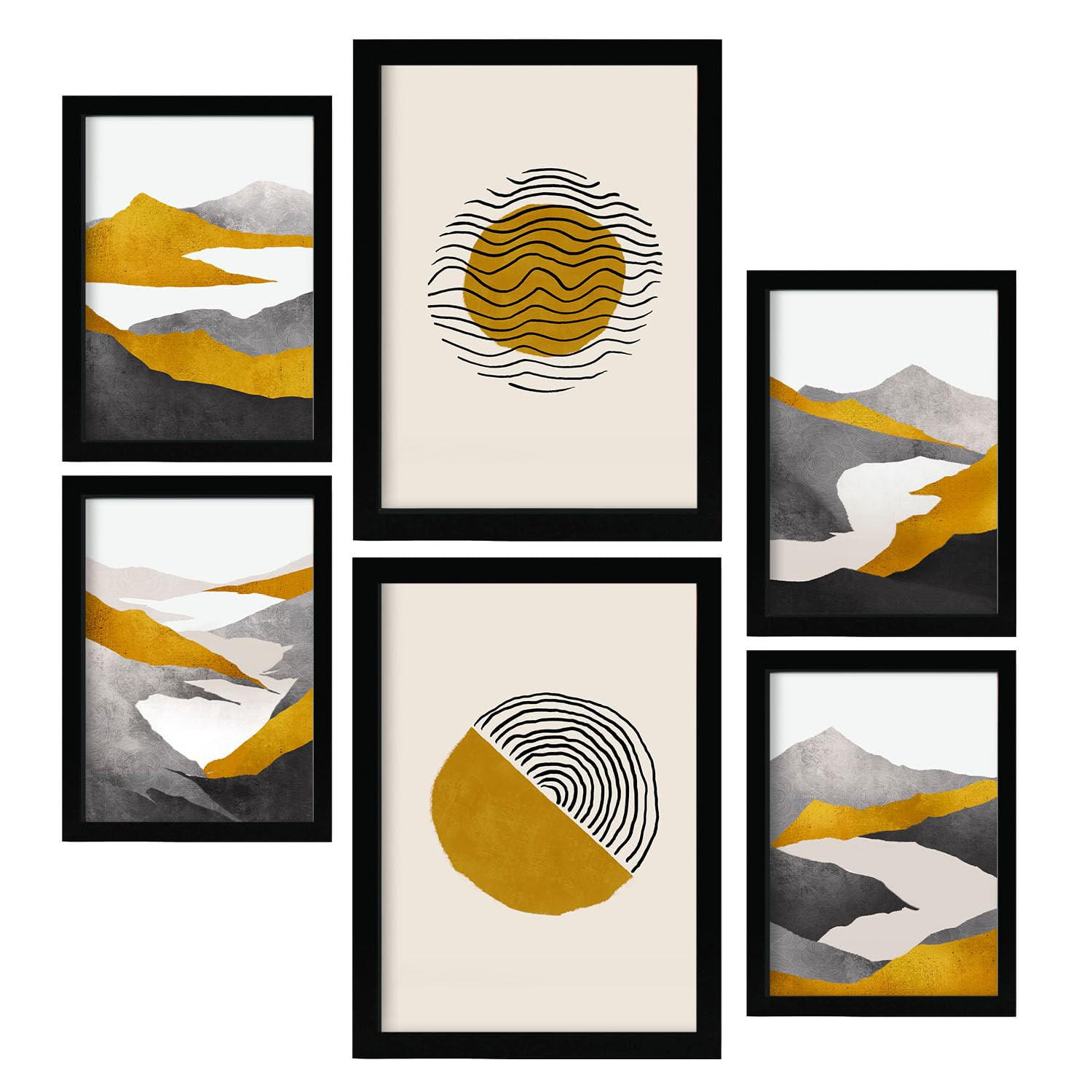 POSTER Set Mit 6 Zykloidale Natur In Kulissen Abstracts Ästhetische Dekorative Gemälde Für Ihr Wohnzimmer Zuhause A3 & A4 Schwarzer Rahmen - Schwarz, Papier (29/3cm) - Nacnic