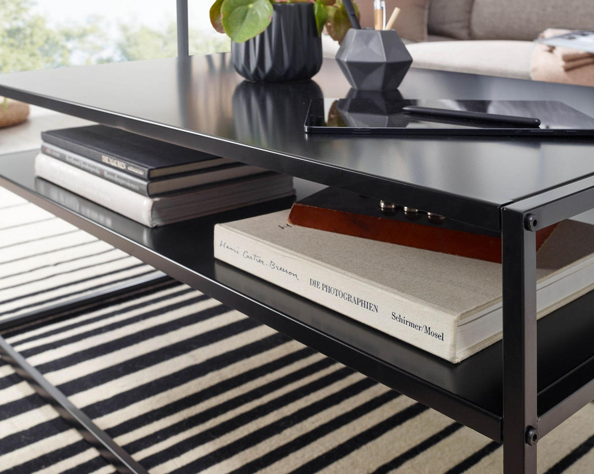 COUCHTISCH Grau Metall, Industrial-Stil mit Stauraum, Robuste Verarbeitung, Maße: 100 x 60 x 45 cm - Schwarz, Metall (60/100/45cm) - KADIMA DESIGN