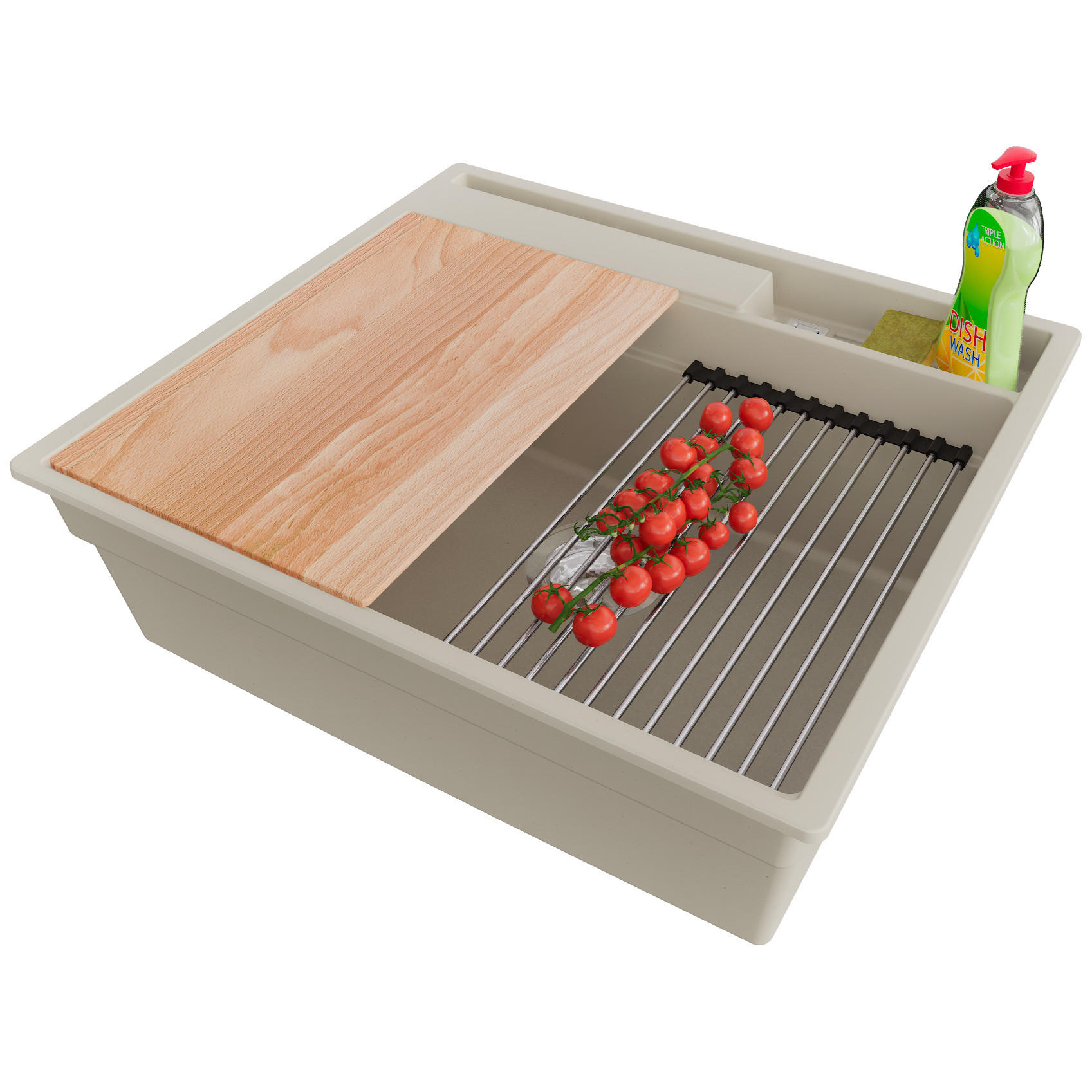 SPÜLBECKEN Oslo Pocket, 2-er set Beige 58/53 cm 1 Becken + Ablauf-Set + Küchenzubehörset ab 60er Unterschrank - Chromfarben/Beige, Kunststoff (58/20/53cm) - Primagran