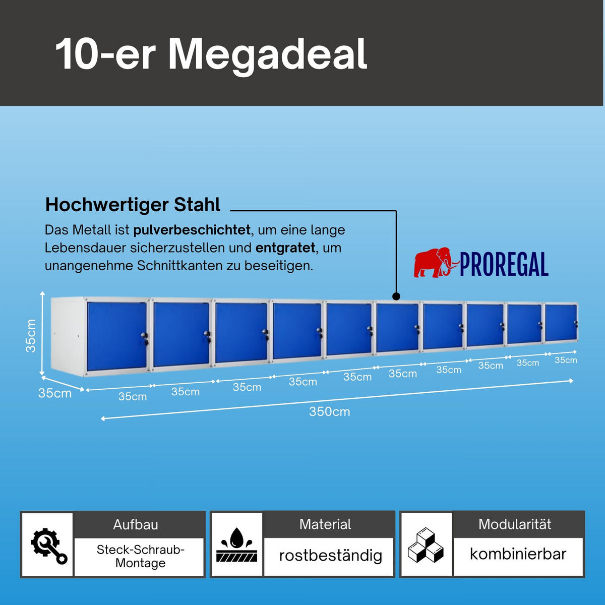 SCHLIESSFACHWÜRFEL Cubic 10er-Set 35x35x35 cm Grau-Blau - Blaugrau, Metall (70/175/35cm) - PROREGAL