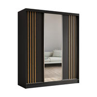 KLEIDERSCHRANK mit Spiegel-Schiebetüren und Aluminium-Leisten - NALLA - 180 cm Schwarz+Schwarz+Artisan - Anthrazit/Eiche Artisan, Holzwerkstoff (180/216/61cm) - ALTDECOR