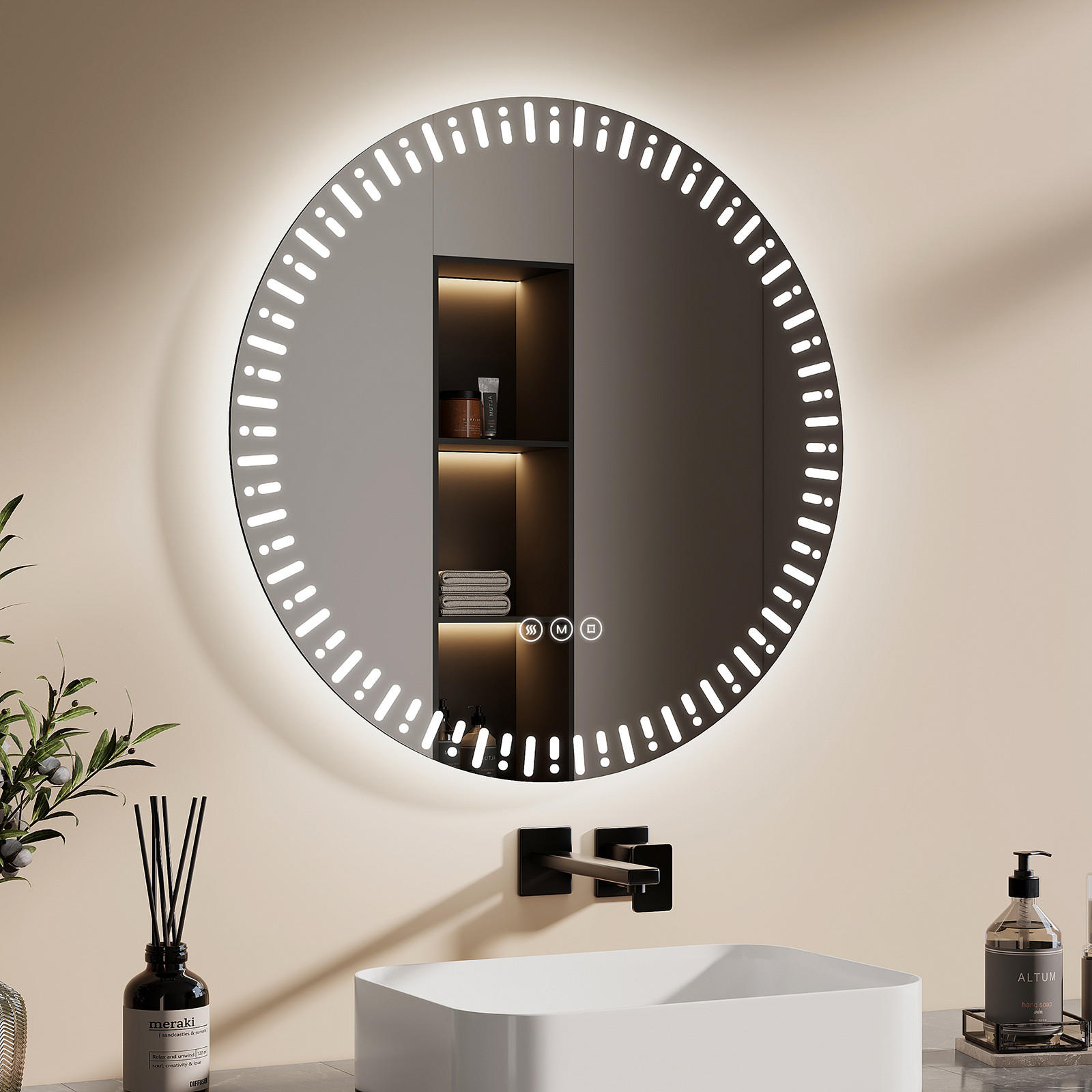 BADSPIEGEL Runder mit Beleuchtung mit Muster ф60 cm - Weiß, Glas (60/2.9/60cm) - EMKE