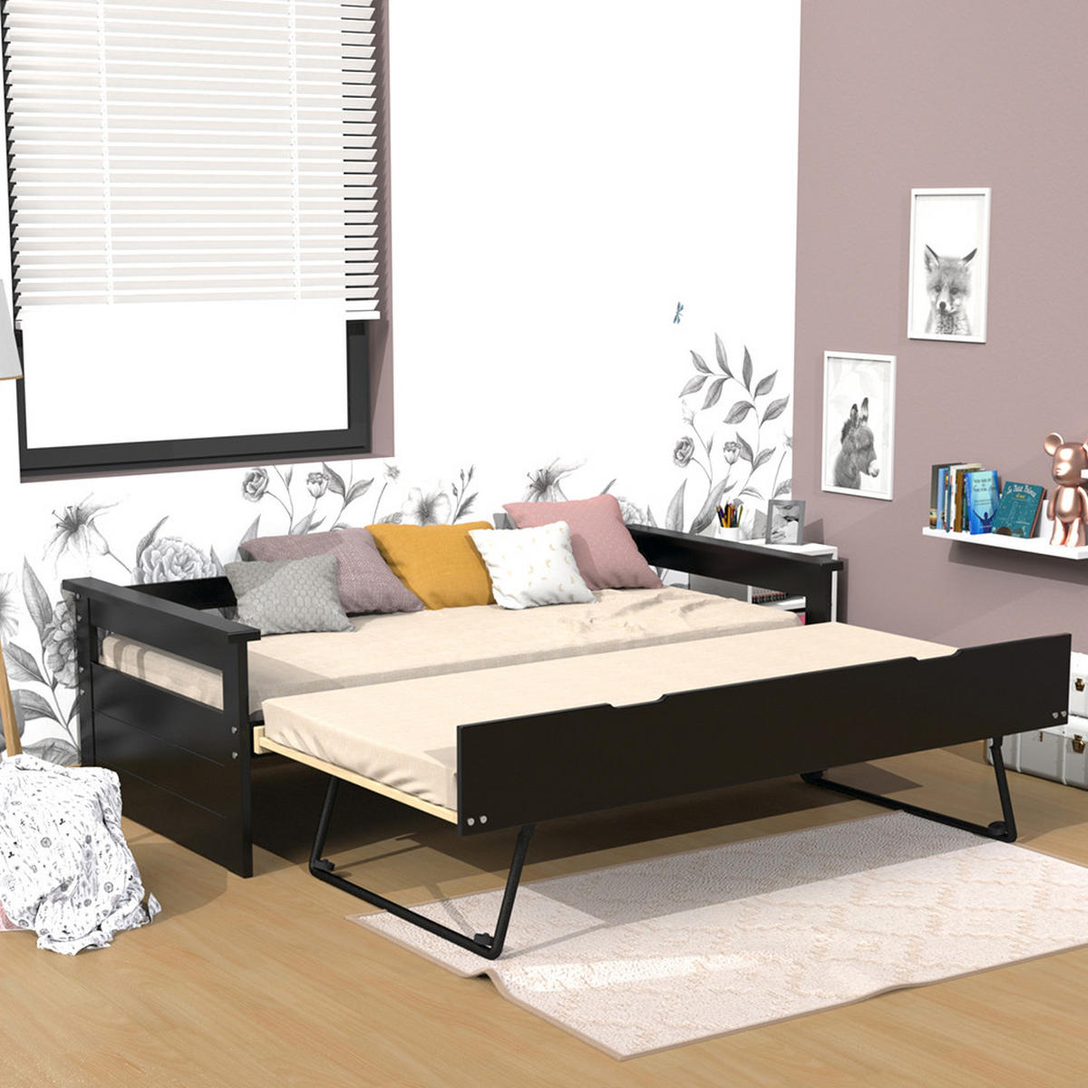 AUSZIEHBETT TOLEDE mit Bettschublade/ Bett 2x90x190 - Schwarz - Schwarz, Holzwerkstoff (90/190cm) - Weber Industries