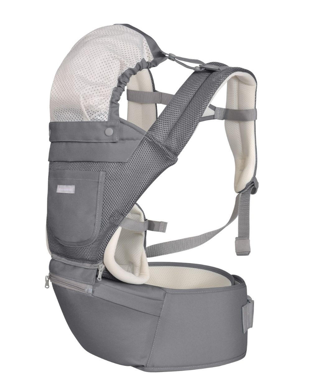 BABYTRAGE Chloe 3 in 1 grau weiss Hüftsitz, 8 Tragepositionen, Bauch- und Rückentrage, ab 5 Monate - Grau, Textil (25/15/39cm) - Kikka boo
