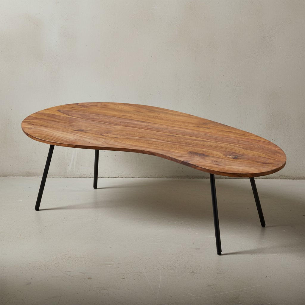 COUCHTISCH Retro-Stil mit Nierenform, Massivholz, Metallbeine, pflegeleichte Tischplatte, Braun 122x63x36 cm - Schwarz/Braun, Holz/Metall (63/122/36cm) - KADIMA DESIGN