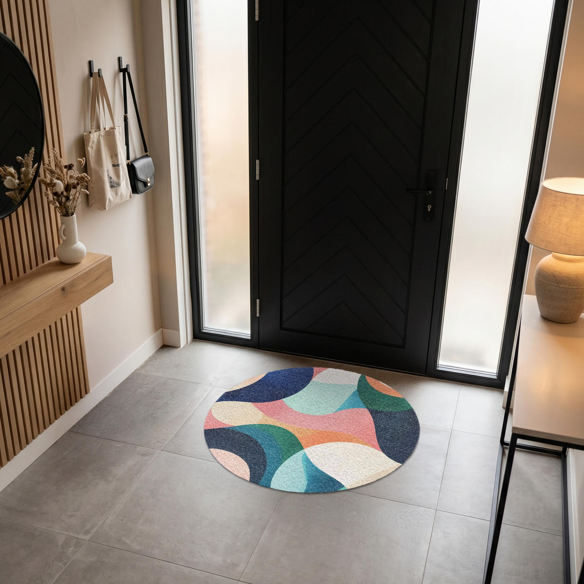 ROHOŽKA Abstraktní - modrá - růžová 90x90 cm - různobarevná, textil/umělá hmota (90/0.4cm) - MuchoWow