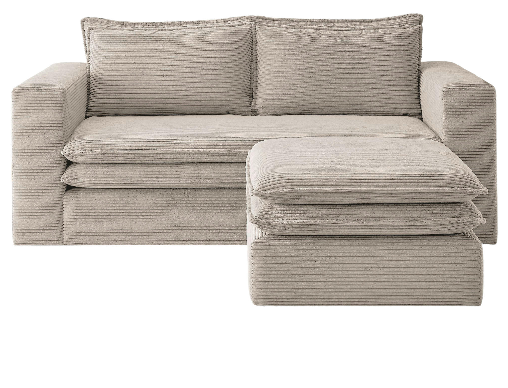 SOFA-SET beige Cord, Couch 2-Sitzer inklusive Hocker - Beige, Holz/Textil (180/83/161cm) - Furn.Design