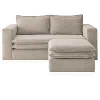 SOFA-SET beige Cord, Couch 2-Sitzer inklusive Hocker - Beige, Holz/Textil (180/83/161cm) - Furn.Design
