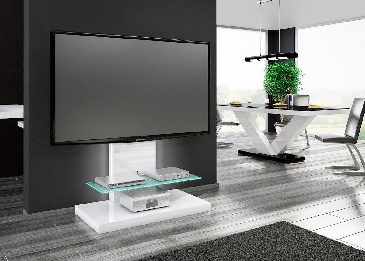 TV RACK rechteckig Weiß Hochglanz Glas 100/134/55 cm - Weiß Hochglanz, Holzwerkstoff (100/134/55cm)