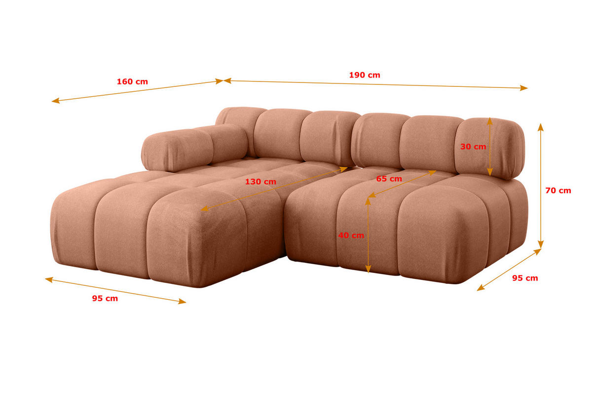 ECKSOFA modulares Sofa Razon-L1 - 190x160x70 cm Apricot Velours - Koralle, Holzwerkstoff/Textil (190/160cm) - ALTDECOR