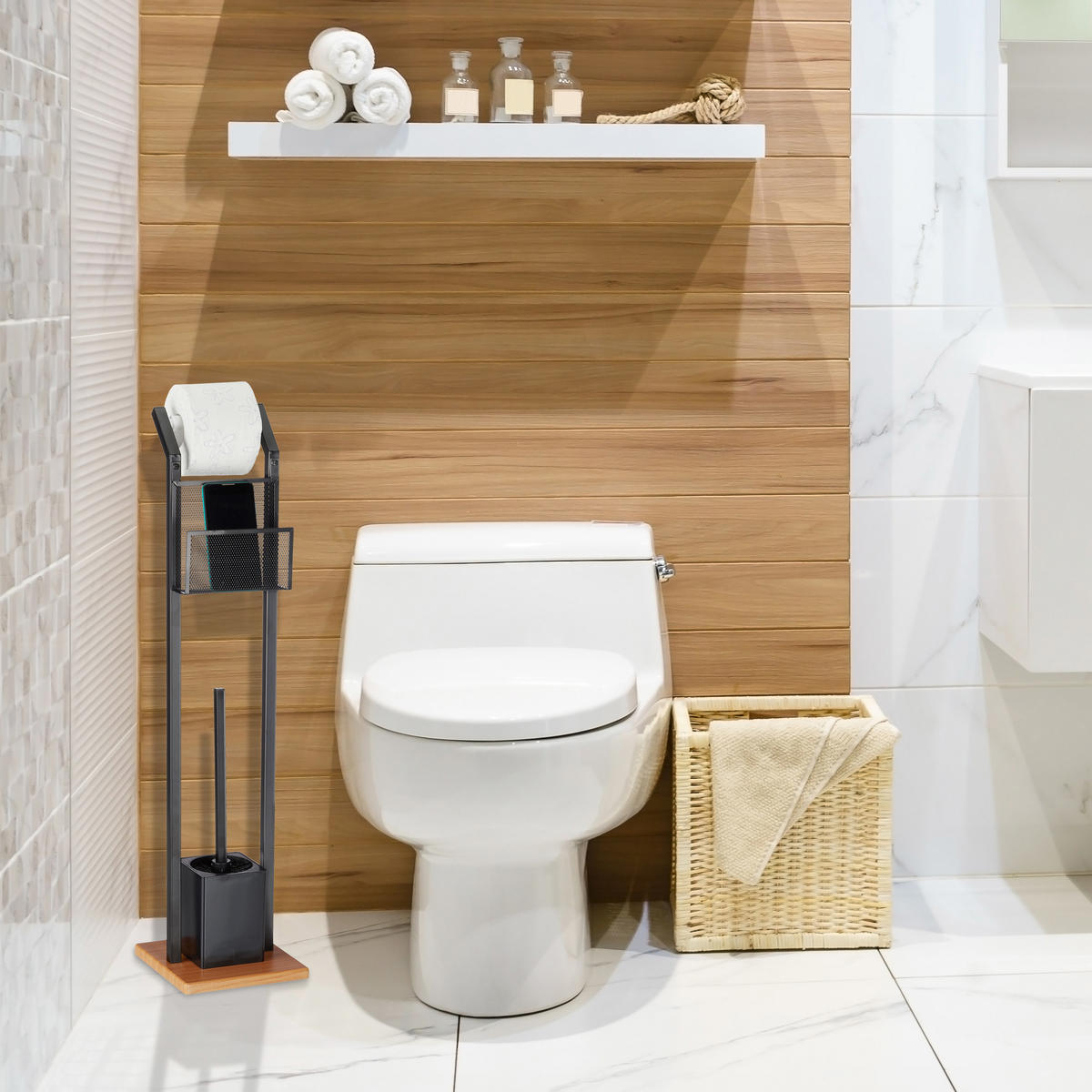 WC-GARNITUR - Schwarz, Holzwerkstoff/Kunststoff (18.5/78/18.5cm) - Relaxdays