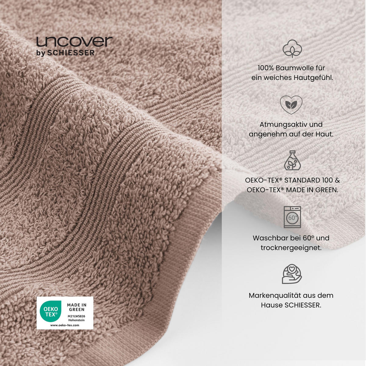 HANDTUCHSET Brooklyn - 4-teilig - 50x100cm - Taupe - Taupe, Textil (50/100cm) - Uncover by Schiesser