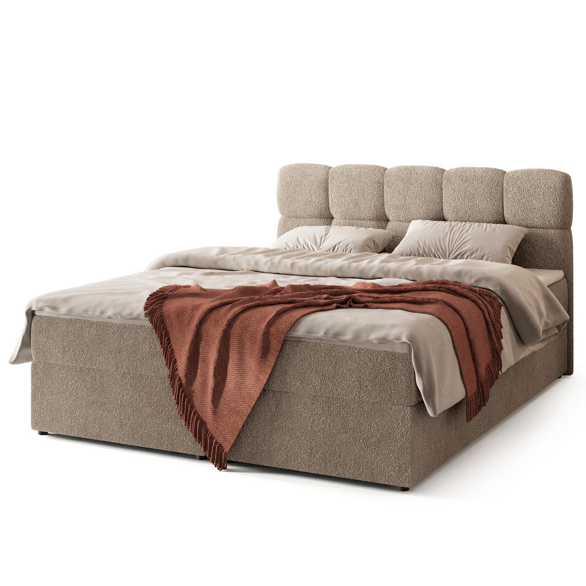 BOXBETT MERU 160x200 cm mit Matratze und Topper - Beige - Beige, Holz (160/200cm) - MASSENO