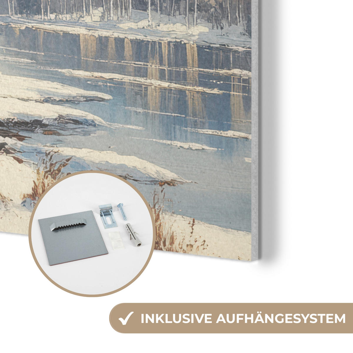 AKUSTIKBILD Winter - Schnee - Zuhause - Natur Akustikpaneele 90x60 cm - Hellbraun, Kunststoff (90/60/0.9cm) - MuchoWow