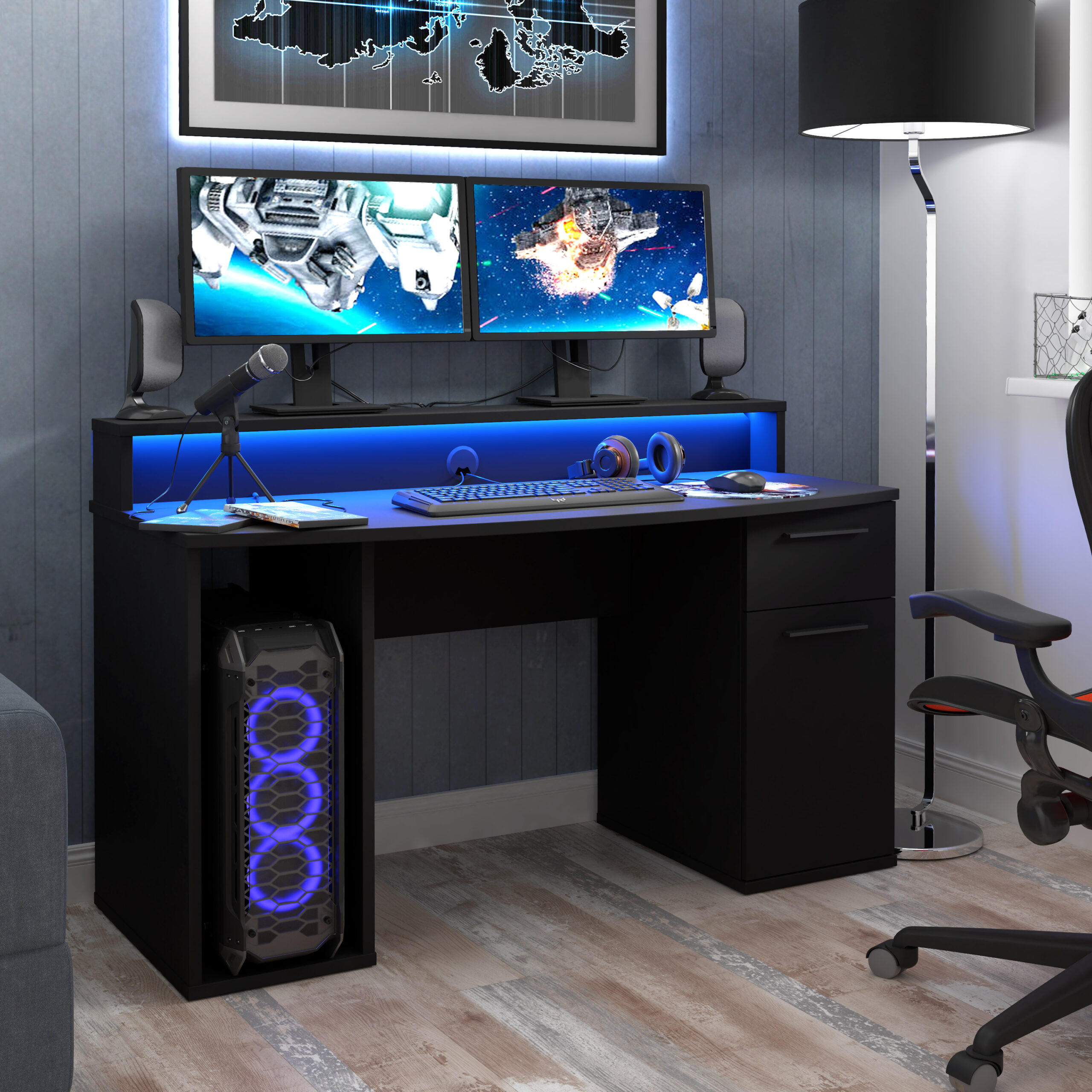 JUGENDZIMMER Lya Gamingzimmer in Mauvella und Cabezone Eiche 6 teilig mit Gamingtisch - Braun, Holzwerkstoff (120/200/80cm)