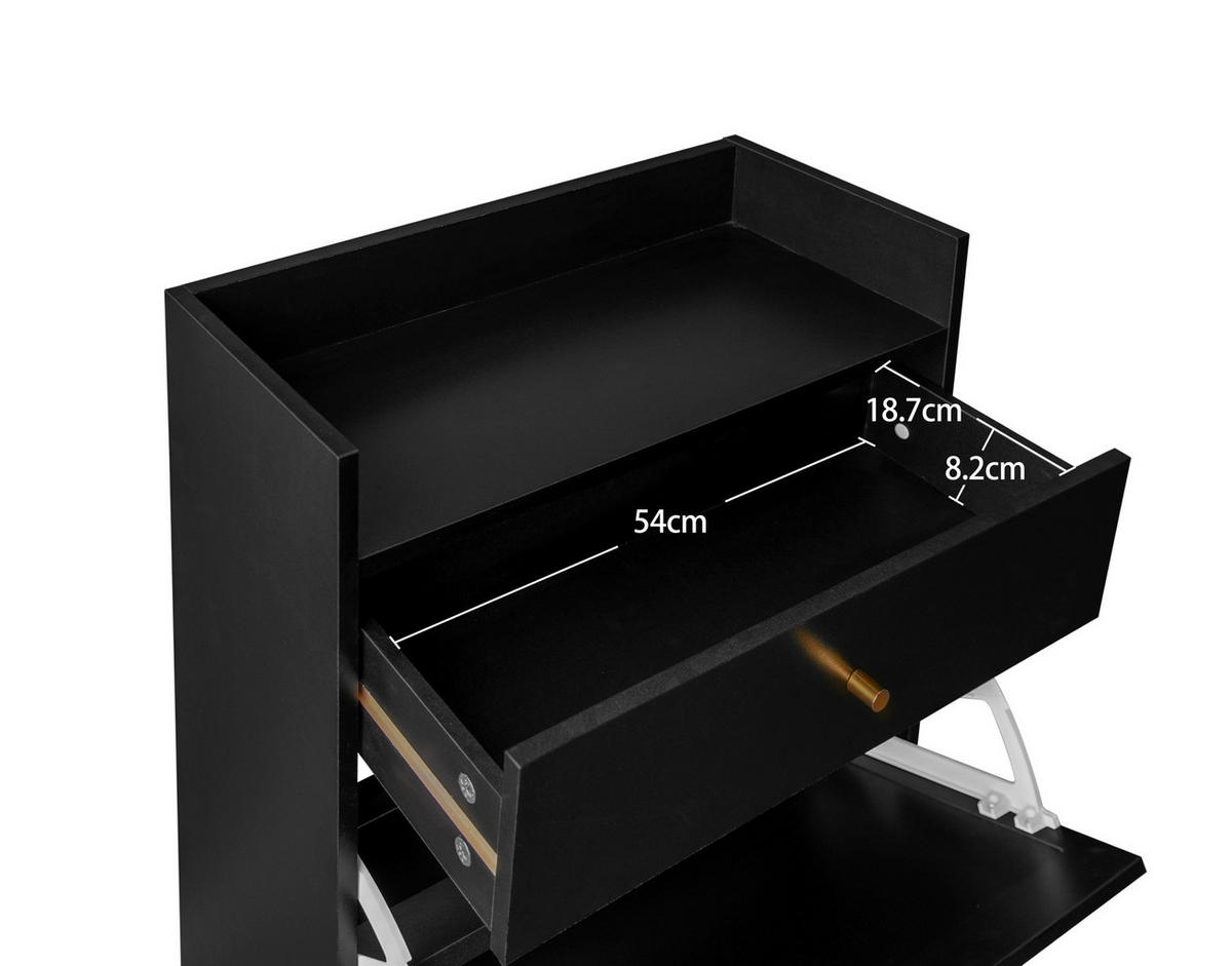 SCHUHSCHRANK 60 cm mit flexiblem Doppelregal, Rattan-Optik und Wandverankerung, Schwarz - Schwarz, Holzwerkstoff (60/110/24cm) - Redom