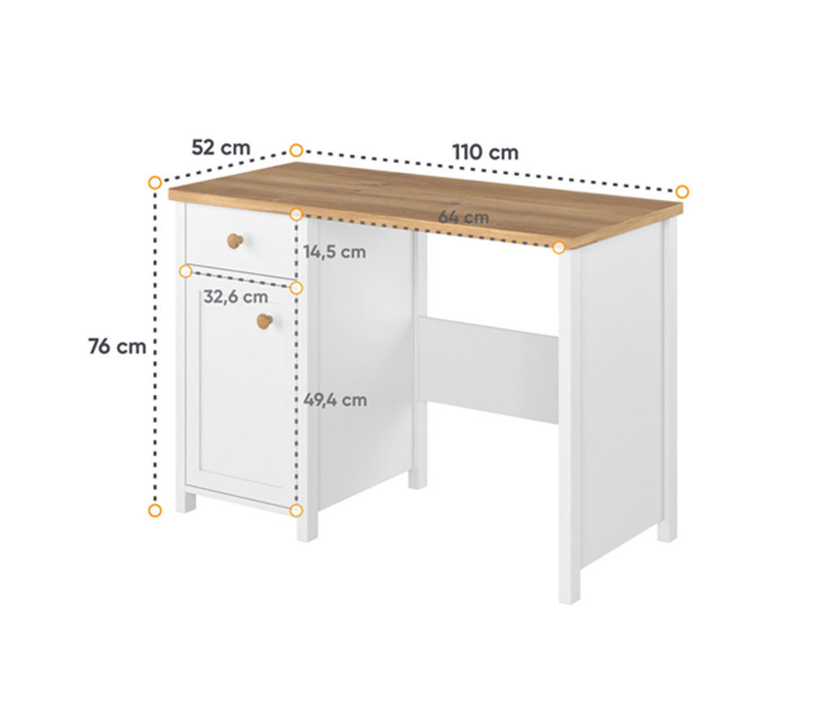 SCHREIBTISCH STORY 3 - Eichefarben/Weiß, Holzwerkstoff (110/76/52cm) - Meblini