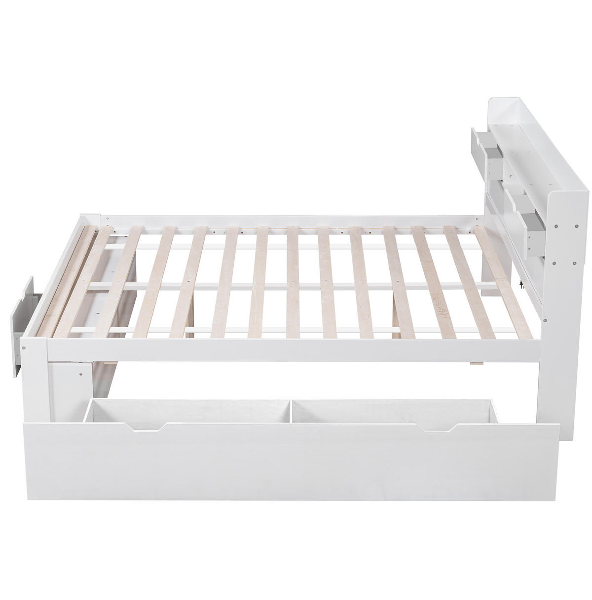 BETT Multifunktionales 160/200 cm Weiß mit USB-Anschluss und Schubladen - Weiß, Holzwerkstoff (160/200cm) - OKWISH