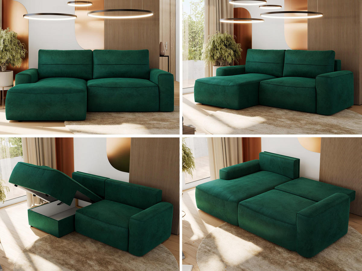 ECKSOFA BELLUNO L Dunkelgrün Velvet - Links - Dunkelgrün/Schwarz, Textil (144/233cm) - MKS