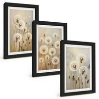 BILDER SET 3er Set - 20x30 cm Schwarzer Rahmen - Weiße Löwenzahnblüten auf hellem Hintergrund - Schwarz, Kunststoff (20/30cm) - TULUP