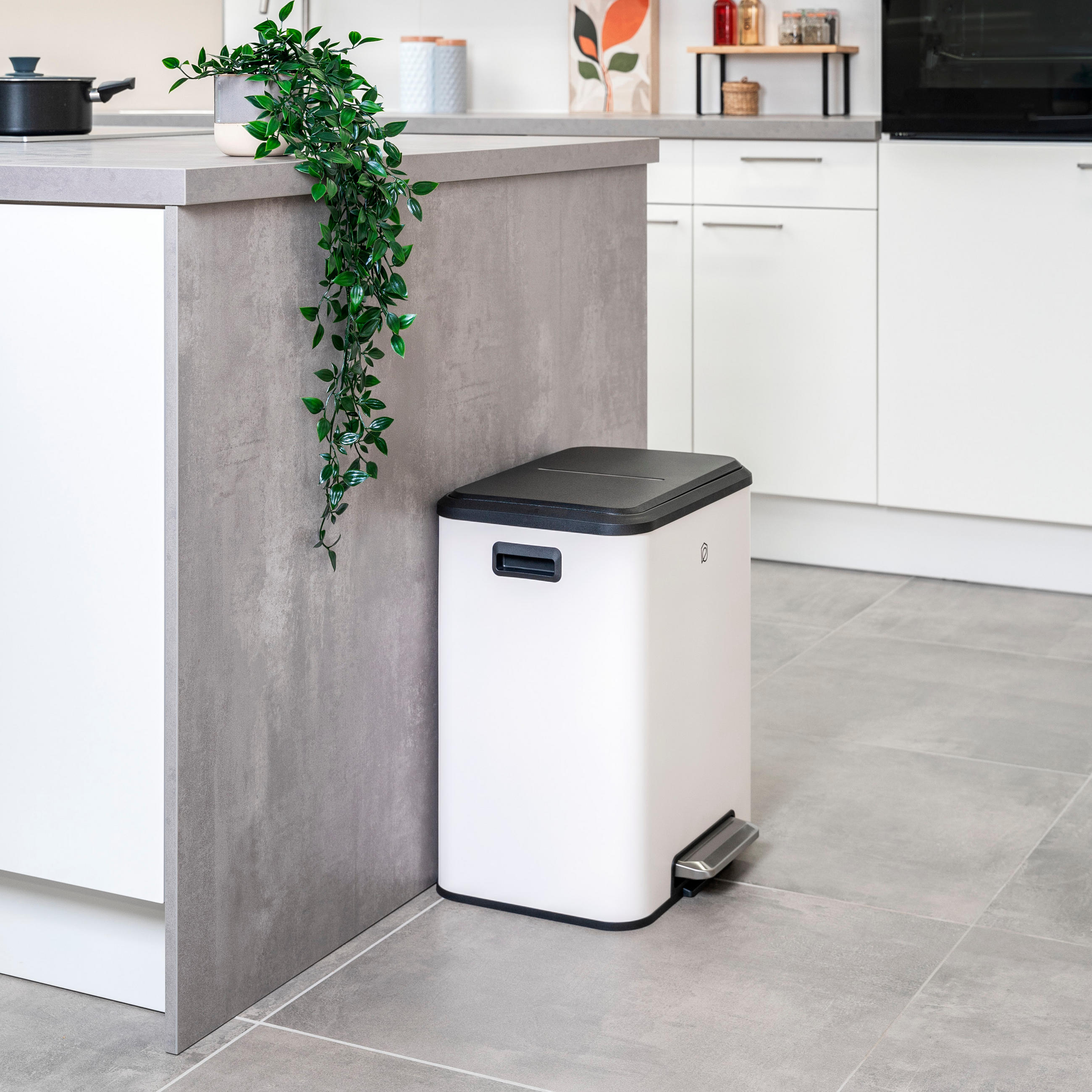 ABFALLEIMER 30 Liter, weiß - Weiß, Metall (42.5/50/33.5cm) - eluno