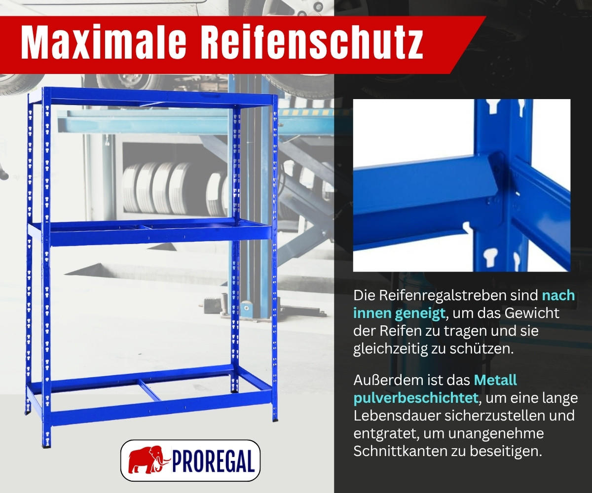 REIFENREGAL Tiger 180x130x50 cm bis zu 12 Reifen auf 2 Ebenen + Ablage Blau - Blau, Metall (130/180/50cm) - PROREGAL