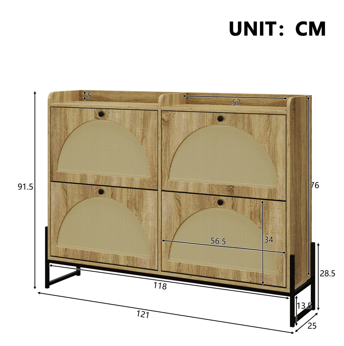 SCHUHSCHRANK mit 4 Klappen 118/25/91,5 cm in Naturfarbe, schmal und platzsparend - Naturfarben, Holzwerkstoff (118/91.5/25cm) - BEAOK