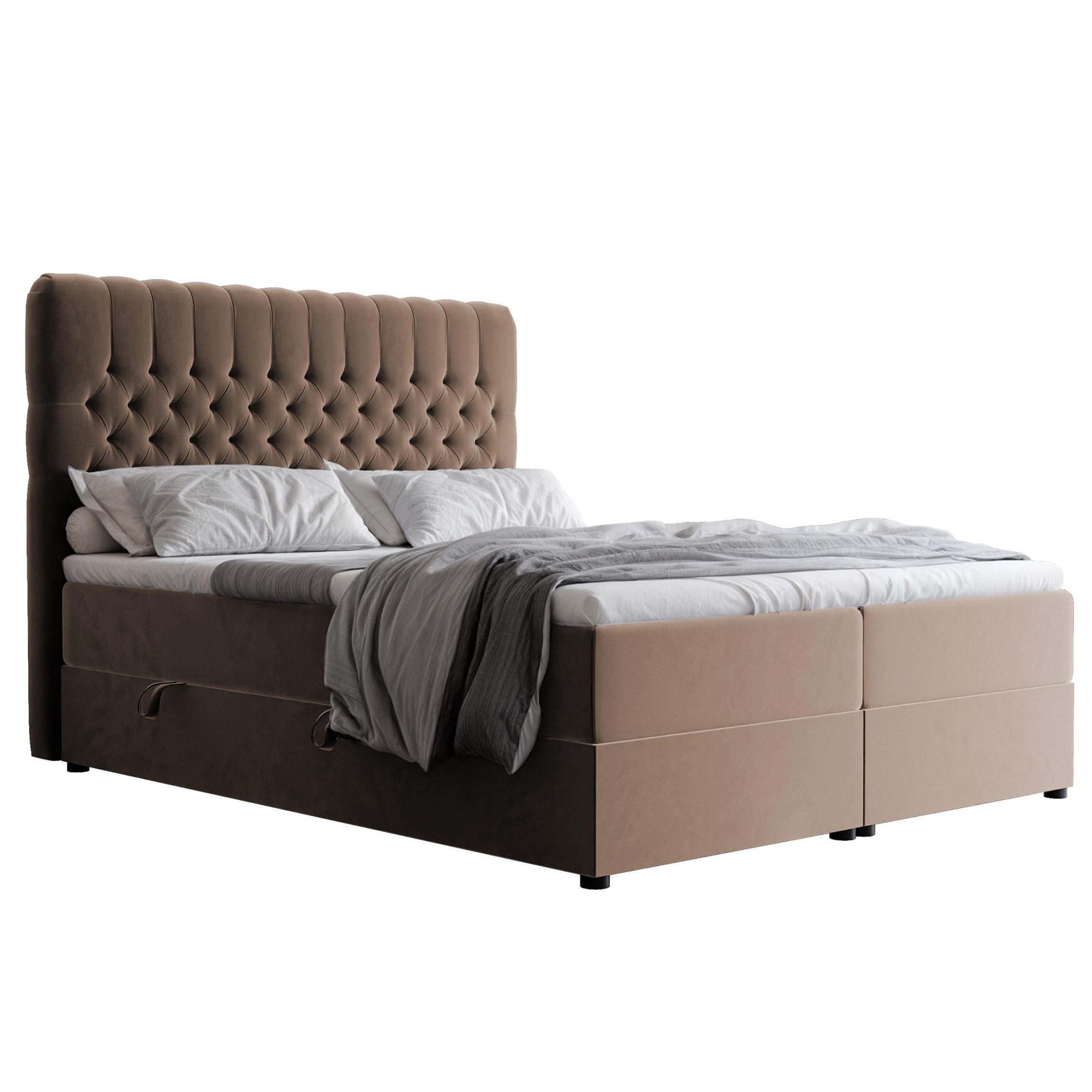 BOXBETT 200x200 cm mit Topper - Braun, Holzwerkstoff/Textil (200/200cm) - Idohome