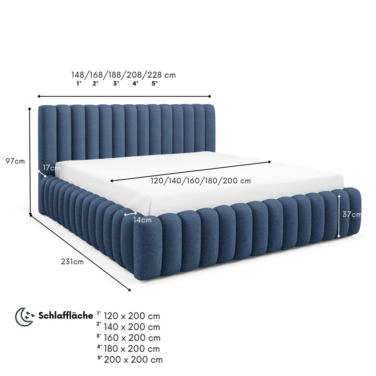 POLSTERBETT BLIVIO 180x200 cm,mit Bettkasten,Lattenrost,Doppelbett,Boxspringbett-Optik-Blau - Dunkelblau, Holz (180/200cm) - Furnistar