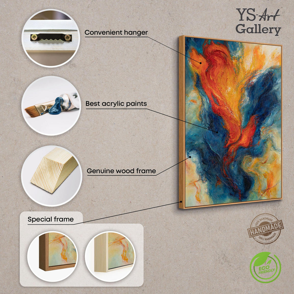 GEMÄLDE Verschmelzung der Energien Schattenfugenrahmen Beige 120x80 cm - Beige, Holz (120/80cm) - YS-art gallery