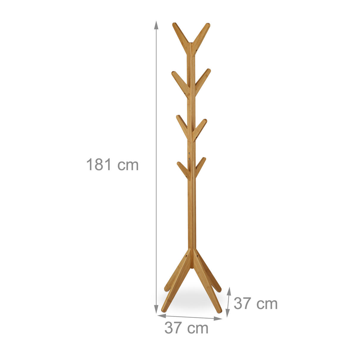 GARDEROBENSTÄNDER Natur Bambus Baumdesign 8 Haken 182 cm - Hellbraun, Holz (53/181.5/53cm) - Relaxdays